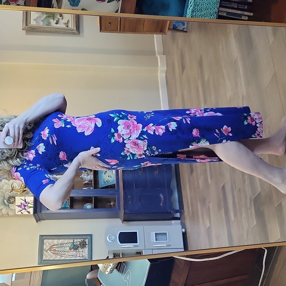 G.i.l.i. Blue Floral Side Slits Effortless Summer Fun Cruise Vacation Dress S/P - Picture 5 of 17